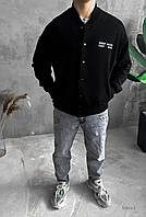 Чоловічий чорний бомбер весняний осінній короткий на трьохнитці, Демісезонна куртка-бомбер чорного кольору без капюшона