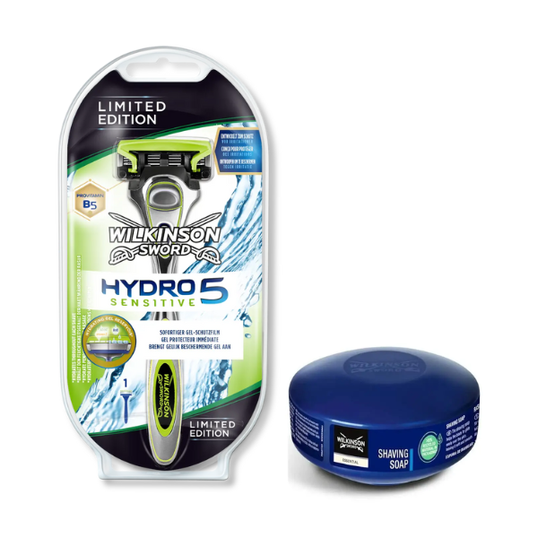 Станок для гоління Wilkinson Sword Hydro 5 Sensitive Limited Edition + Wilkinson Essential мило для гоління 125 г