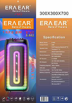 Акустична переносна колонка ERA EAR E-882/9652  80Вт 2x8" TWS/FM/USB/TF/BT/REC/LED/1MIC/ДК (1)