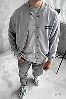 Чоловічий білий бомбер весняний осінній короткий на трьохнитці, Демісезонна куртка-бомбер білого кольору без капюшона