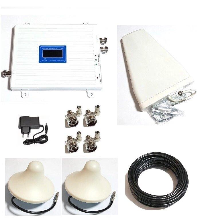 Підсилювач 3G/4G LTE інтернету та зв'язку KDTWO-2070-GDW 900/1800/2100 МГц з антенами, комплект, 300-500 кв. м.
