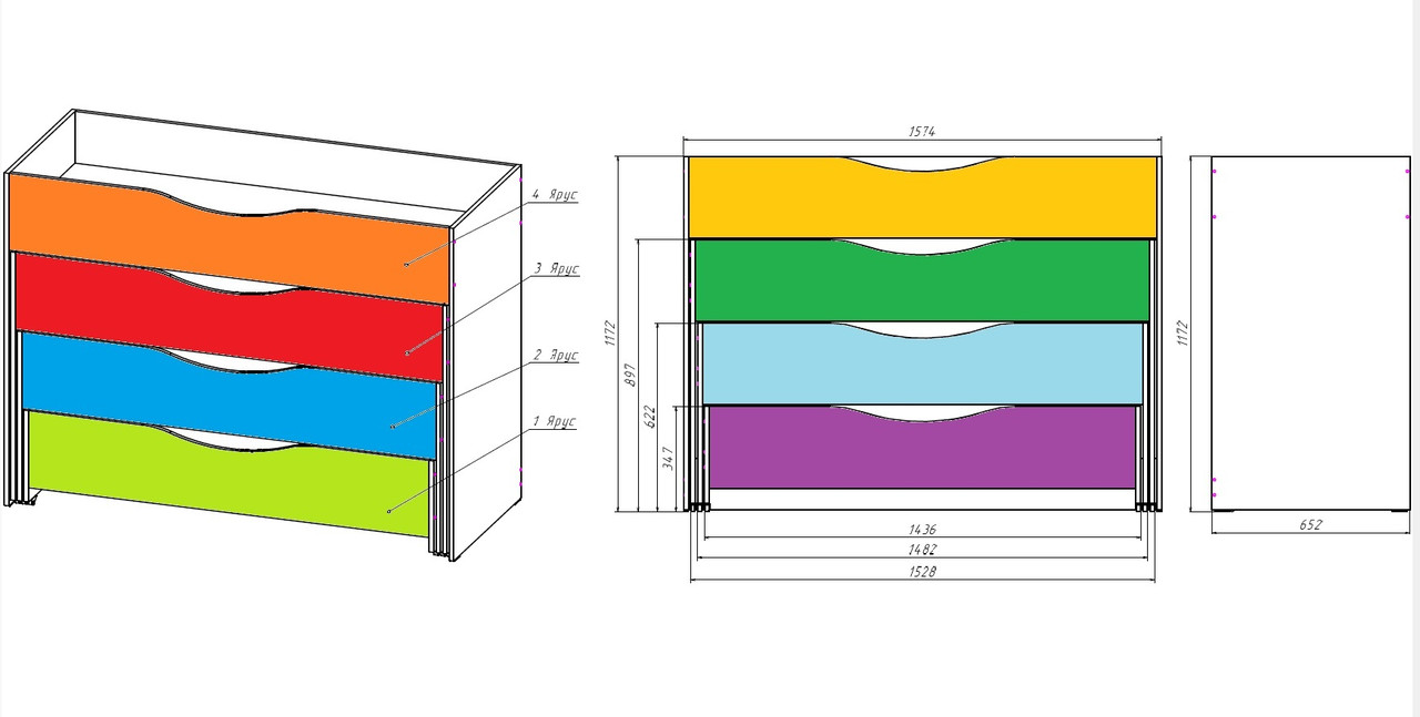 Ліжко 4-х ярусне c кришкою для дошкільних навчальних закладів DS-23, фото 1