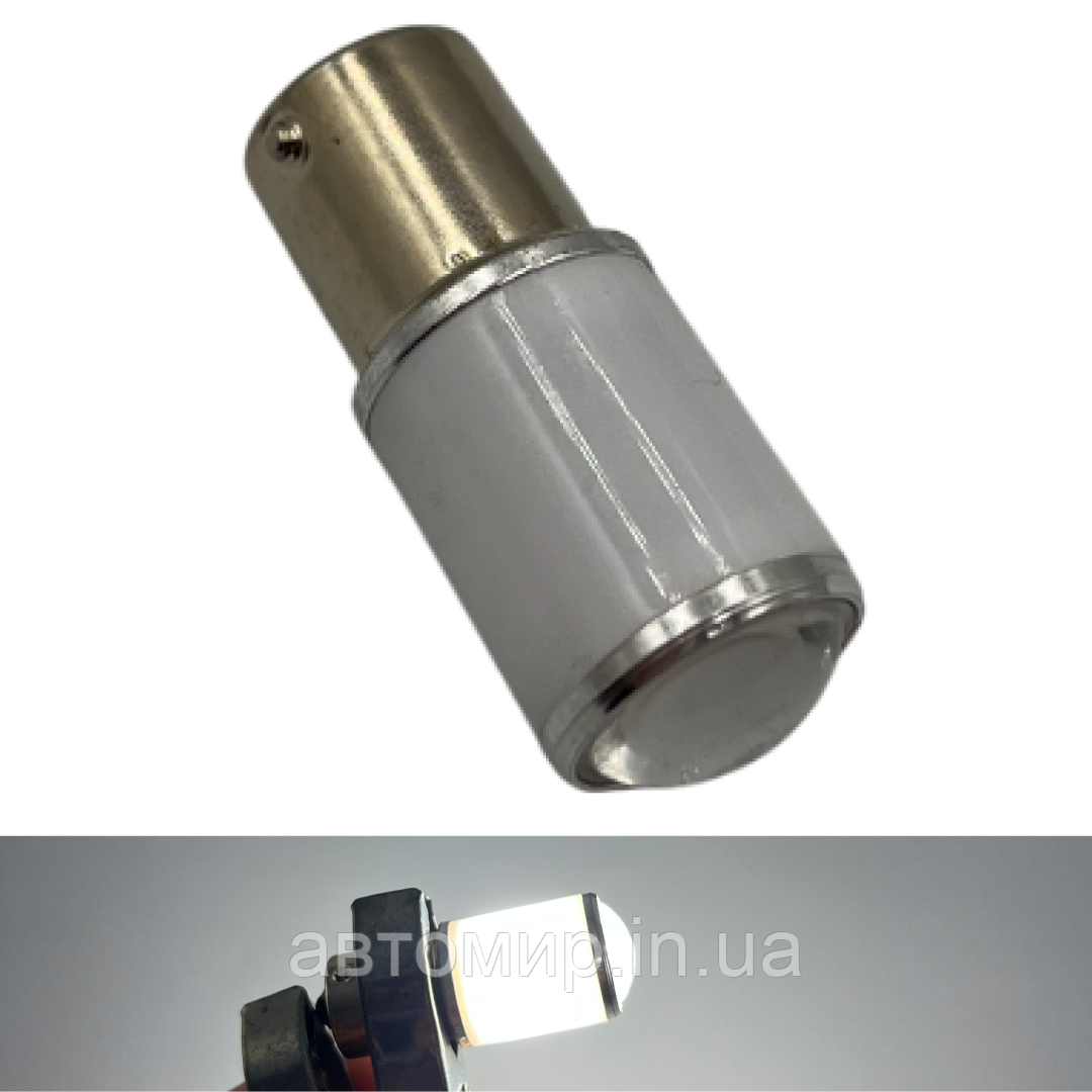 Світлодіодна автомобільна лампа білого кольору R5 12V 1 контакт 6 SMD з лінзою (Китай), фото 1
