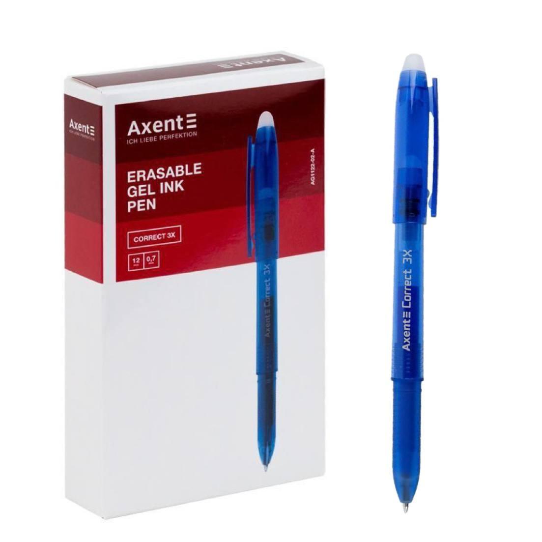 Ручка пиши-стирай гелева синя 0,7 мм Axent Correct 3Х збільшений обсяг чорнила