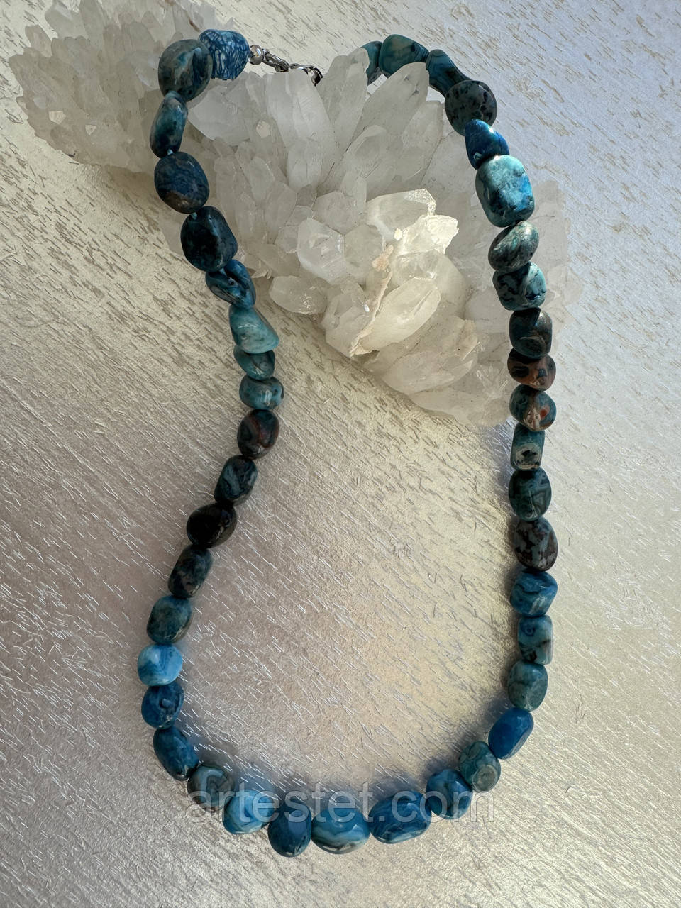 Намисто нитка з природним каменем апатит синього кольору, фото 1