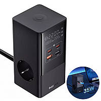 Сетевой фильтр Baseus PowerCombo Tower Digital PowerStrip 35W 3*AC 2*USB 2*Type-C 1,5м Black (E00023606113-00)