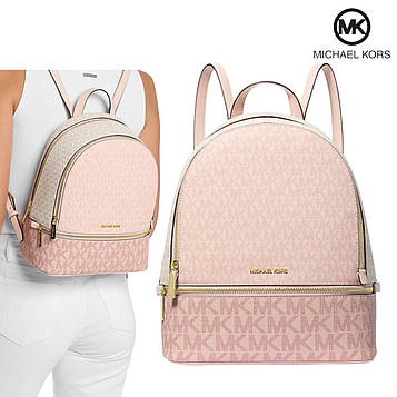 Жіночий рюкзак Michael Kors Rhea Medium Color-Block Signature Logo Backpack, пудровий ОРИГІНАЛ