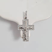 Срібний хрестик з розп'яттям і білими цирконами великий