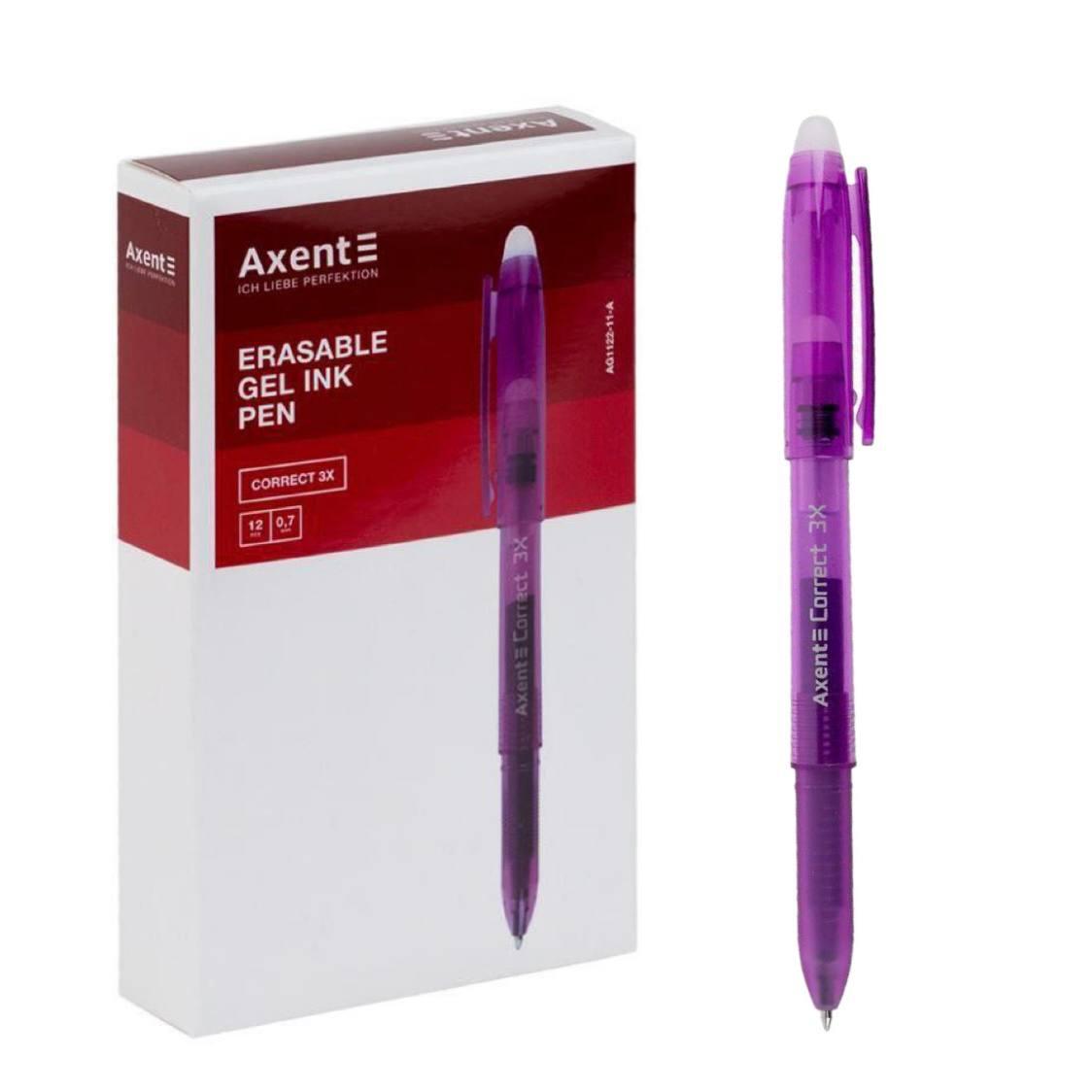 Ручка піши-стирай гелева фіолетова 0,7 мм Axent Correct 3Х збільшений обсяг чорнила
