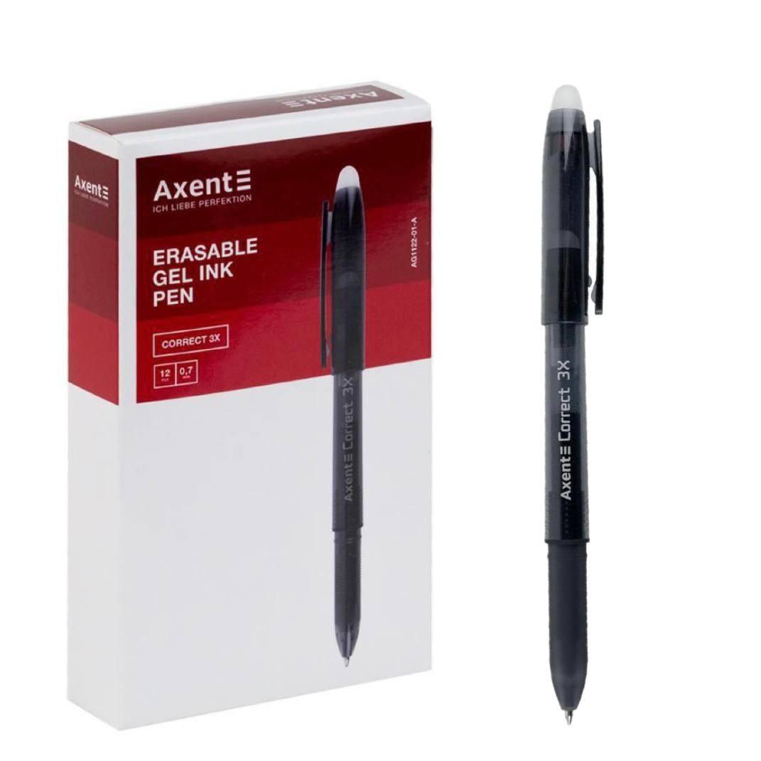 Ручка пиши-стирай гелева чорна 0,7 мм Axent Correct 3Х збільшений обсяг чорнила
