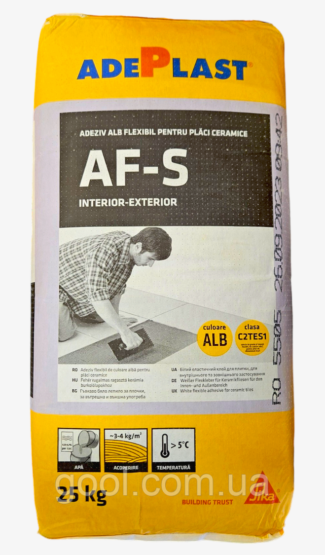 Клей Sika Adeplast AF-S grey для плитки та каменю еластичний (C2TE S1) для електричної водяної теплої підлоги мішок 25 кг