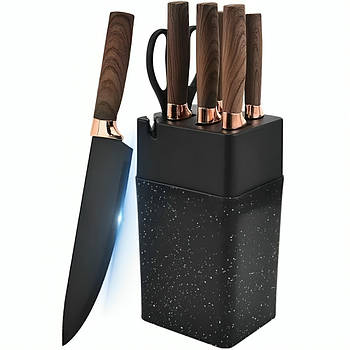 Набір кухонних ножів на підставці, 7 предметів, MAG-709, Коричневий / Набір ножів / Ножі для кухні