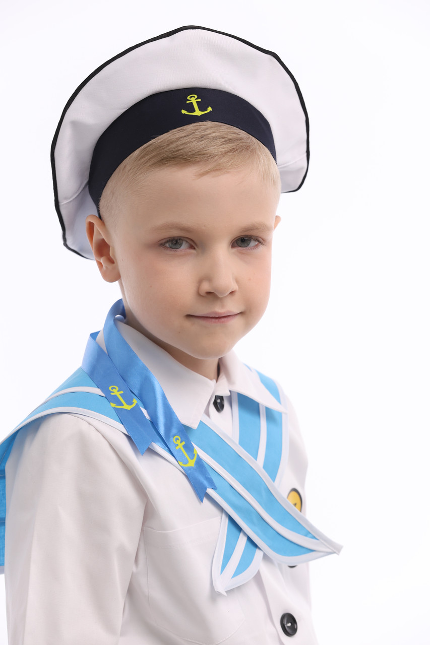 Дитяче ігрове вбрання "Моряк міні" безкозирка та комір 4-8 років / Костюм моряка для фотосесій та свят, фото 1