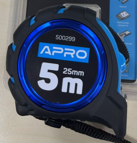 Рулетка магнітна гумова автостоп, подвійний зачіп 5 мм 25 мм APRO, фото 1