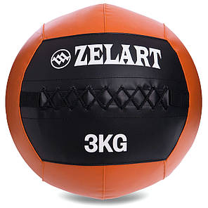 М'яч набивний для кросфіту волбол WALL BALL Zelart FI-5168-3 3кг чорний-помаранчевий Код FI-5168-3, фото 1