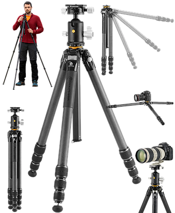 Штатив Vanguard VEO 5 304CB-250S | Чотирьохсекційний карбоновий трипод з кульовою головкою для фото-відеотехніки, підзорної труби, фото 1