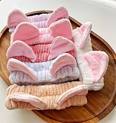 Махрові пов'язки для вмивання з вушками 12 шт/уп. без вибору кольору