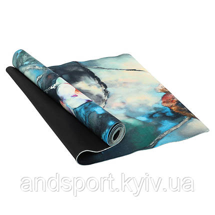 Килимок для йоги Джутовий (Yoga mat) Record FI-7157-3 розмір 183x61x0,3см принт Зимородки і Лотос Код, фото 1