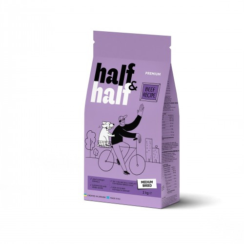 Сухий корм Half&Half для дорослих собак середніх порід, із яловичиною, 2 кг (*)