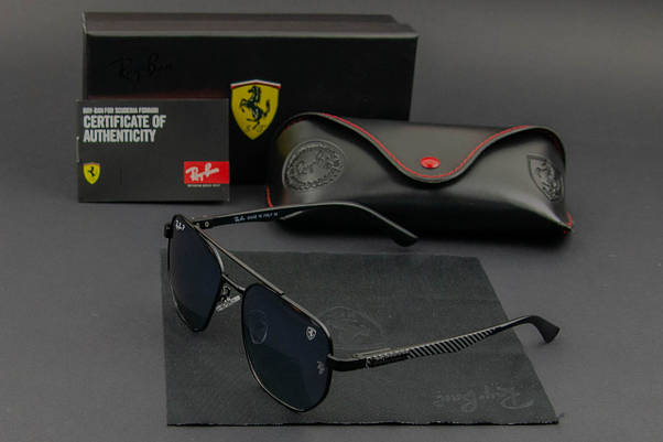 Сонцезахисні окуляри RAY BAN Ferrari поляризаційні UV400 (арт. RB0304-P) чорний/ дзеркальні лінзи, фото 3