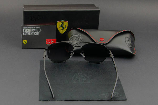 Сонцезахисні окуляри RAY BAN Ferrari поляризаційні UV400 (арт. RB0304-P) чорний/ дзеркальні лінзи, фото 6