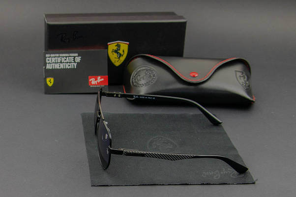 Сонцезахисні окуляри RAY BAN Ferrari поляризаційні UV400 (арт. RB0304-P) чорний/ дзеркальні лінзи, фото 4