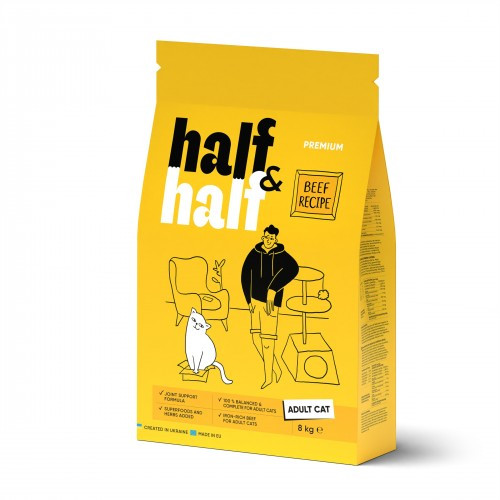 Сухий корм Half&Half для дорослих котів, з яловичиною, 8 кг (*), фото 1