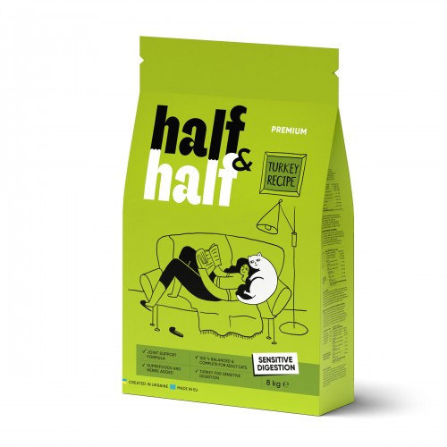 Сухий корм Half&Half для котів із чутливим травленням, з індичкою, 8 кг (*)