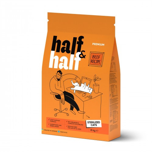 Сухий корм Half&Half для стерилізованих котів, з яловичиною, 8 кг (*)