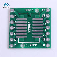 Адаптер макетная плата переходник PCB SOIC14-SOP14-TSSSOP14 -> DIP14 шаг 0,65 мм / 1,27мм под пайку SMD