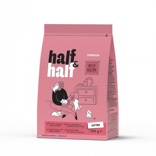 Сухий корм Half&Half для кошенят, з яловичиною, 300 г (*)