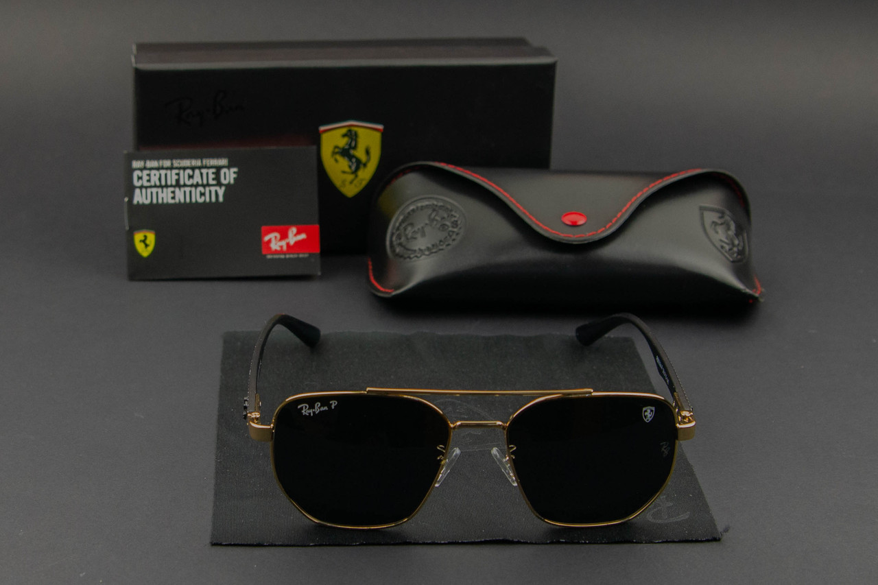 Сонцезахисні окуляри RAY BAN Ferrari поляризаційні UV400 (арт. RB0304-P) золота оправа