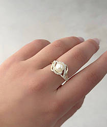 Каблучка з перлами зі срібла з золотом Флейта