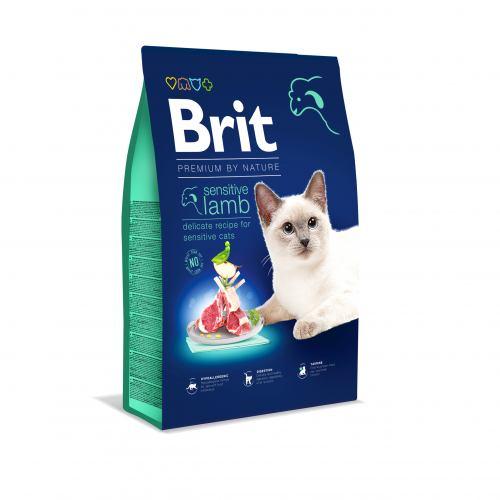 Сухий корм Brit Premium Cat by Nature Sensitive для котів із чутливим травленням, з ягням, 8 кг (*)
