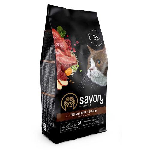 Сухий корм Savory для котів з чутливим травленням, зі свіжим ягням та індичкою, 2 кг (*)