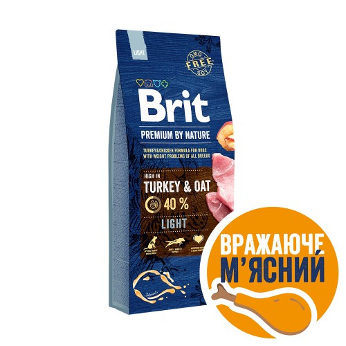 Сухий корм Brit Premium Dog Light для собак із зайвою вагою, з індичкою, 15 кг (*)