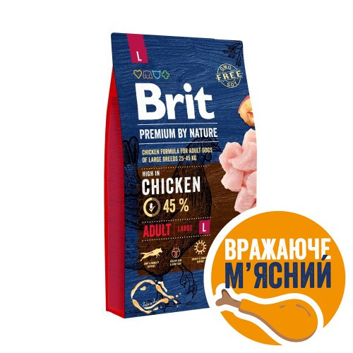 Сухий корм Brit Premium Dog Adult L для дорослих собак великих порід, з куркою, 8 кг (*)