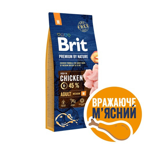 Сухий корм Brit Premium Dog Adult M для дорослих собак середніх порід, з куркою, 15 кг (*)