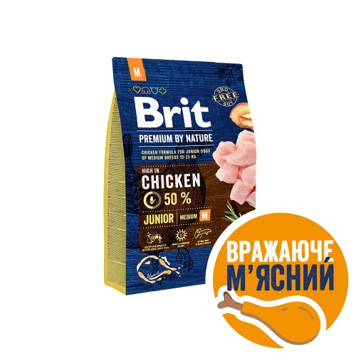Сухий корм Brit Premium Dog Junior M для цуценят та юніорів середніх порід, з куркою, 3 кг (*)
