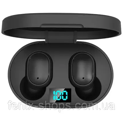 Бездротові сенсорні Bluetooth навушники Е6S із цифровим зарядним кейсом Чорні, фото 1