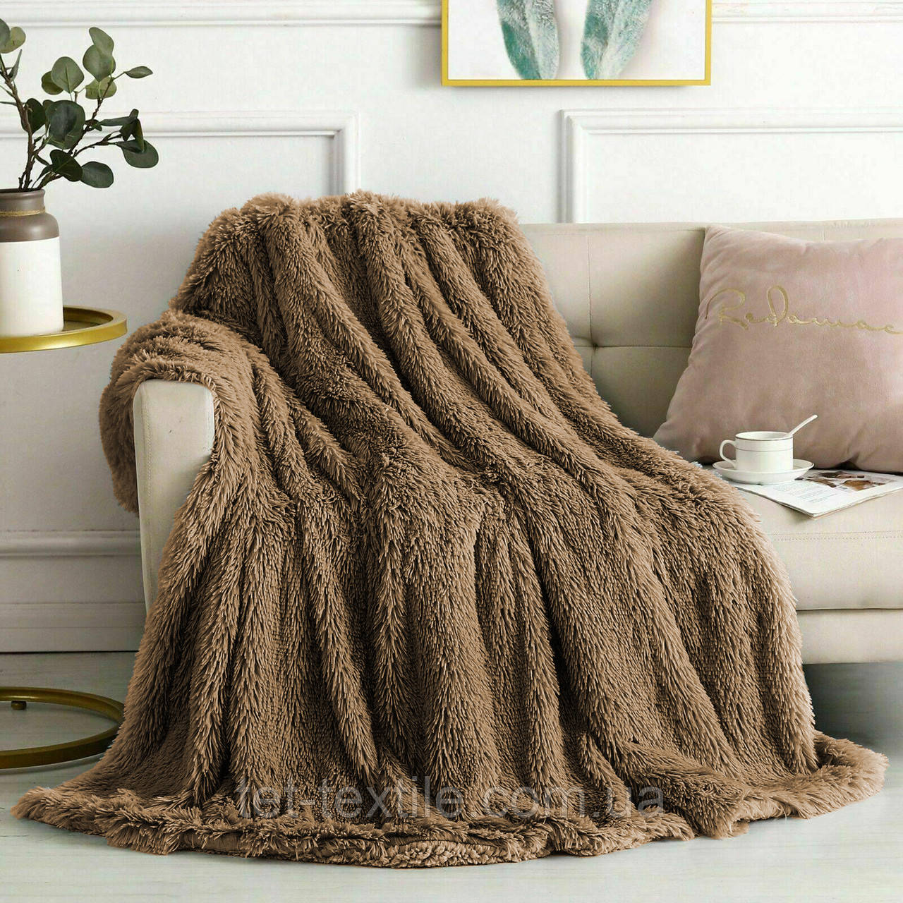 Плед покрывало Koloco Травка карамель 220х240см