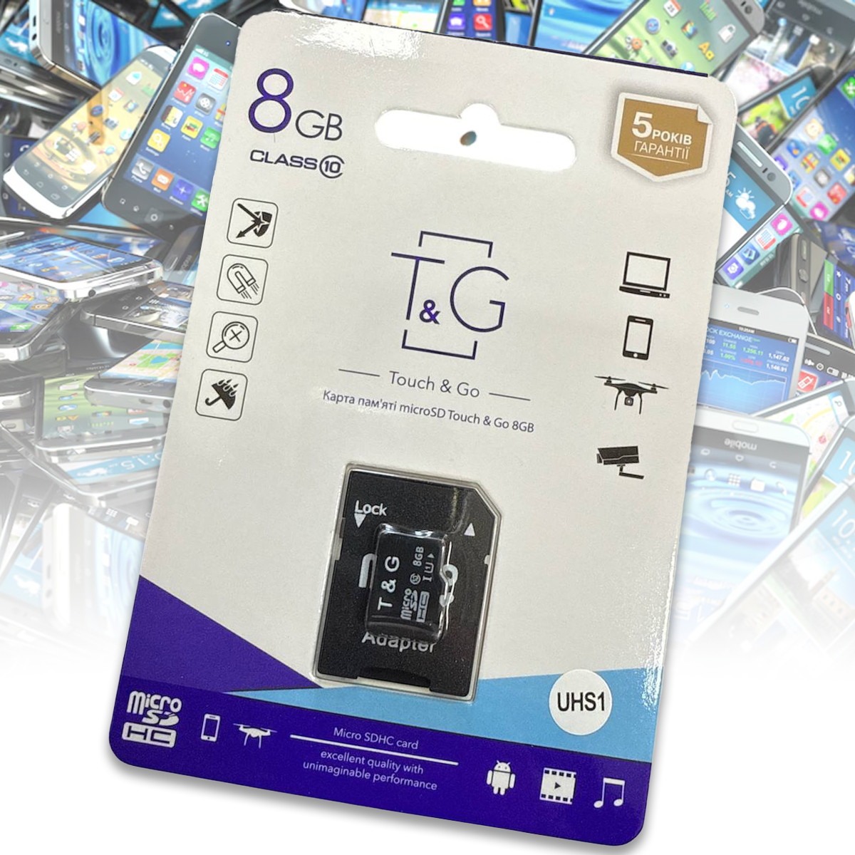 Карта пам'яті MicroSDHC 8GB Class 10 T&G (з адаптером), фото 1