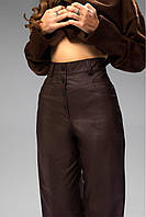 Штани з еко шкіри на ґудзиках з кишенями колір шоколад