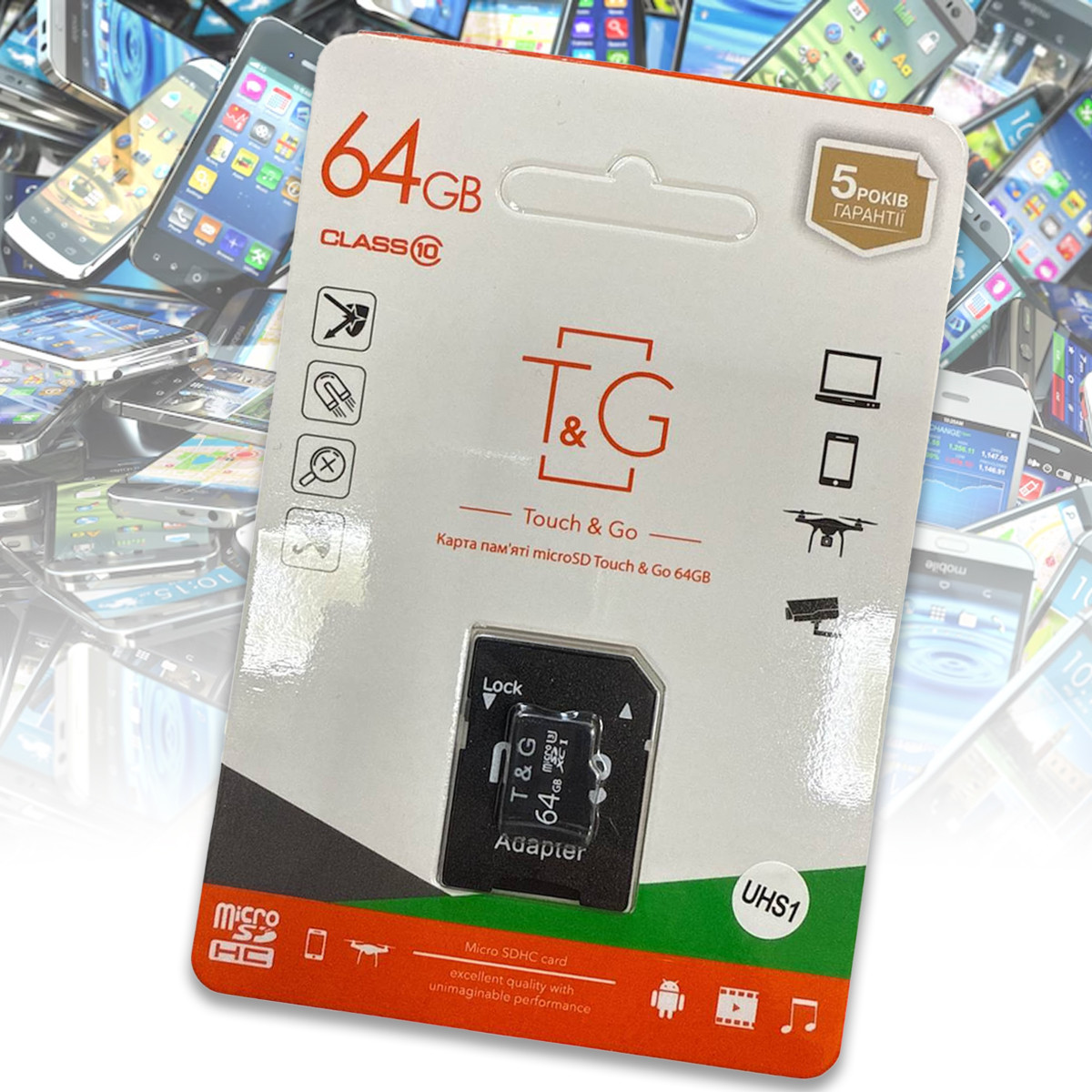 Карта пам'яті MicroSDHC 64GB Class 10 T&G (з адаптером), фото 1