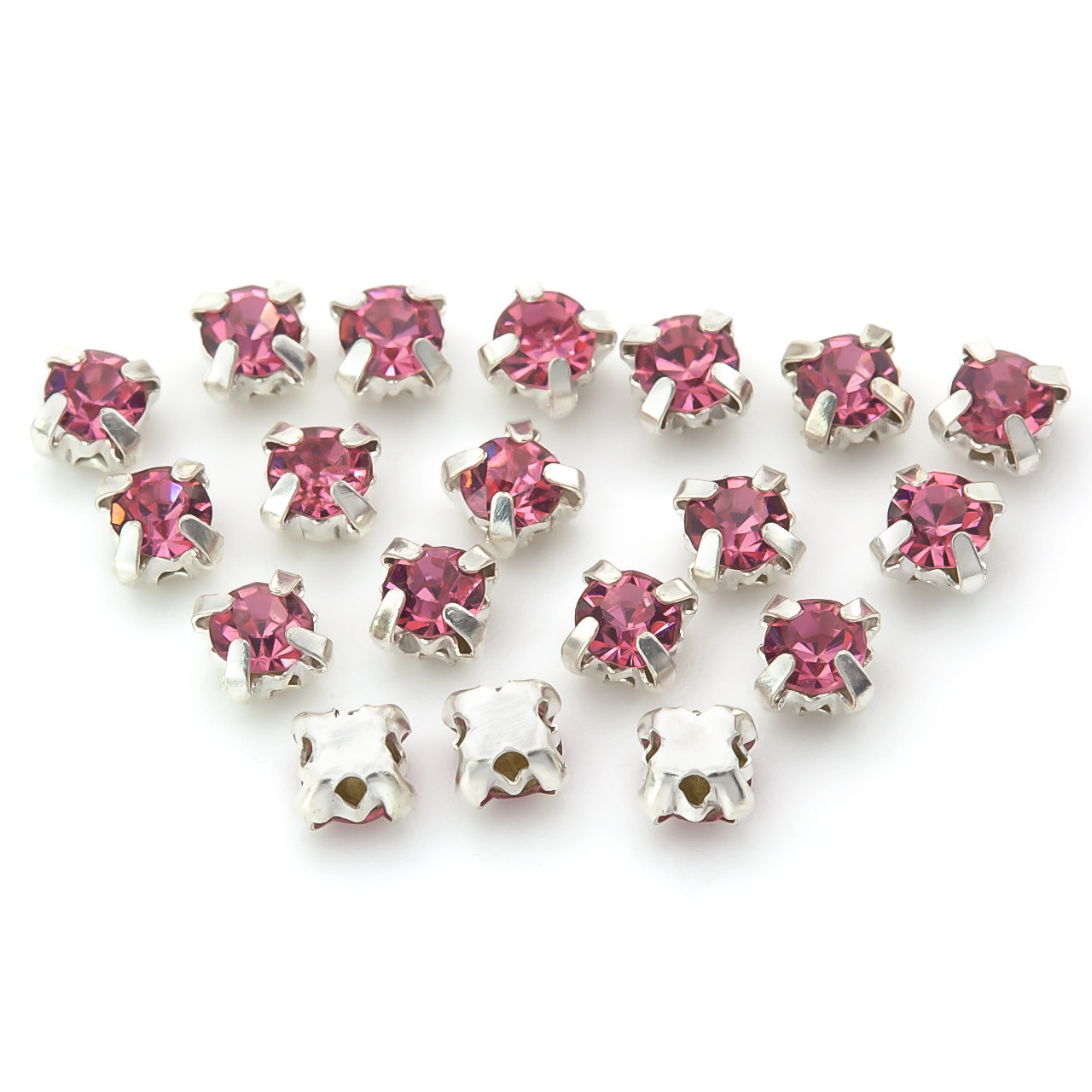 Стрази в оправі пришивні Круглі 4 мм Рожево-Червоний 60 шт., фото 1