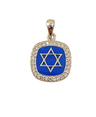 Срібна підвіска "Зірка Давида з молитвою Шма Ісраель" з синьою емаллю і цирконієм 1ЗД-ц