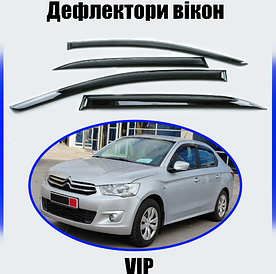 Дефлектори вікон, вітровики Citroen C-Elysee, Peugeot 301 седан 2013 -> (скотч) VIP