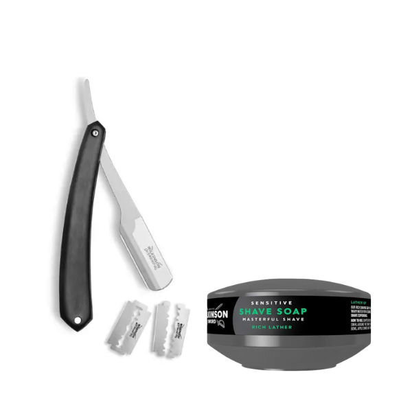 Небезпечна бритва Wilkinson Sword Barber's Style The Pioneer + 5 лез + Мило для гоління Wilkinson Sword для чутливої шкіри 125 г