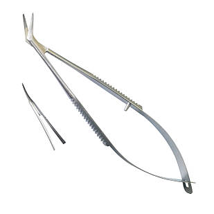 Ножиці для рогівки зігнуті по Castroviejo. Довжина 9 см р.ч. 10 мм