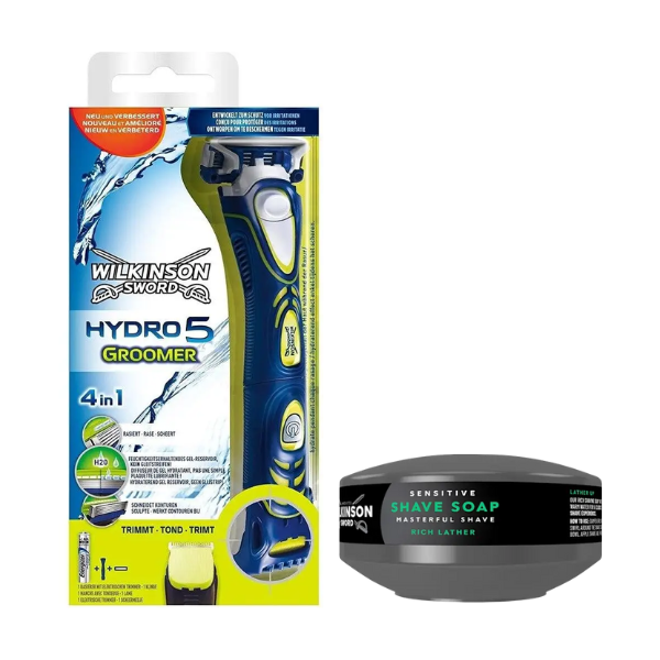 Станок для гоління Wilkinson Sword Hydro 5 Groomer (1 касета) + Мило для гоління Wilkinson Sword для чутливої шкіри 125 г
